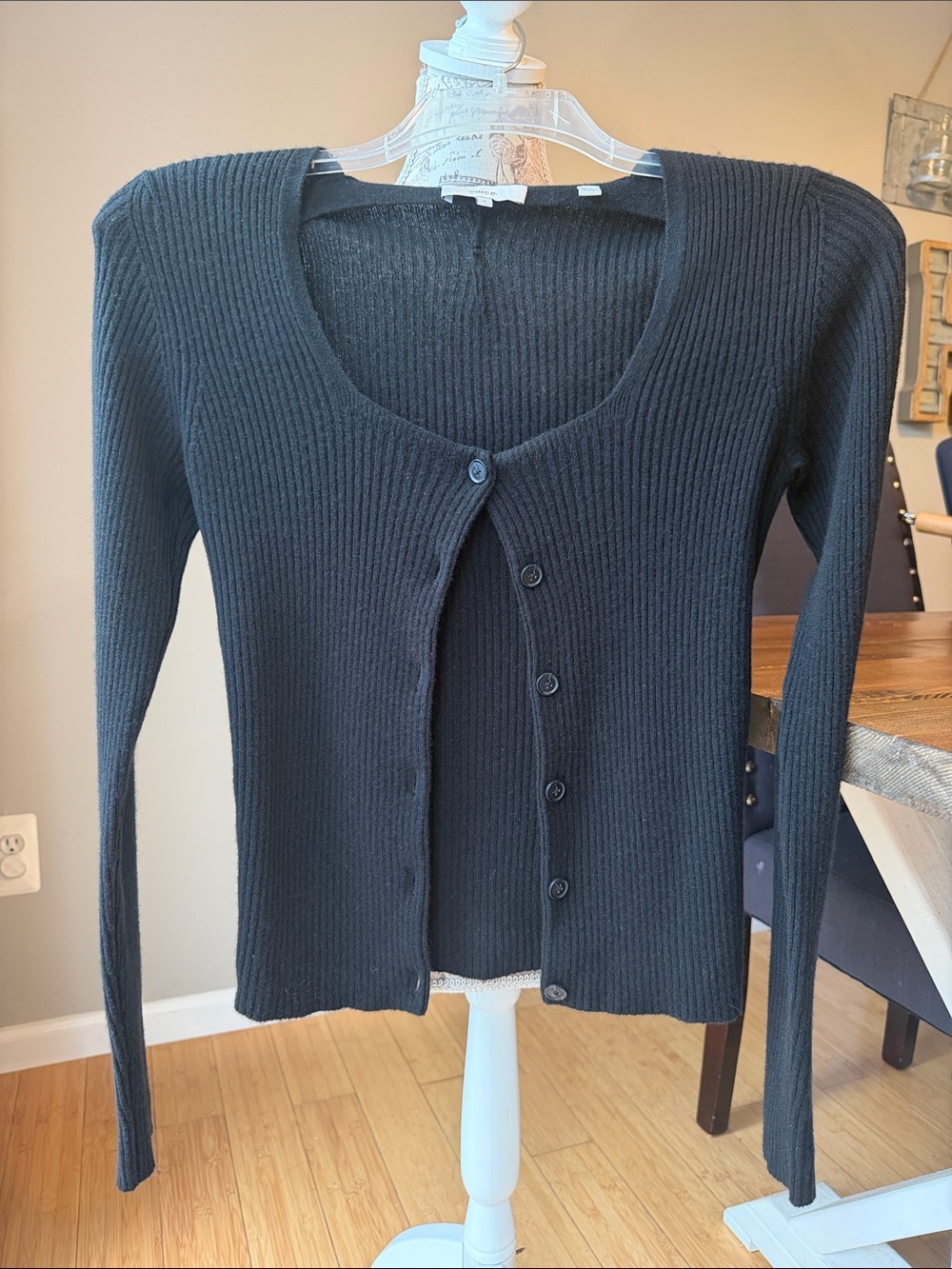 Vince Black Ribbed Button-Front Women's Cardigan Sweater 100% Cashmere